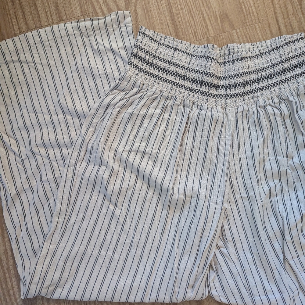 Cream Pinstripe Wide Leg Rewash Pant